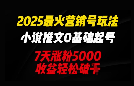 2025最火营销号玩法:小说推文0基础起号,7天涨粉5000,收益轻松破k-易购买商城